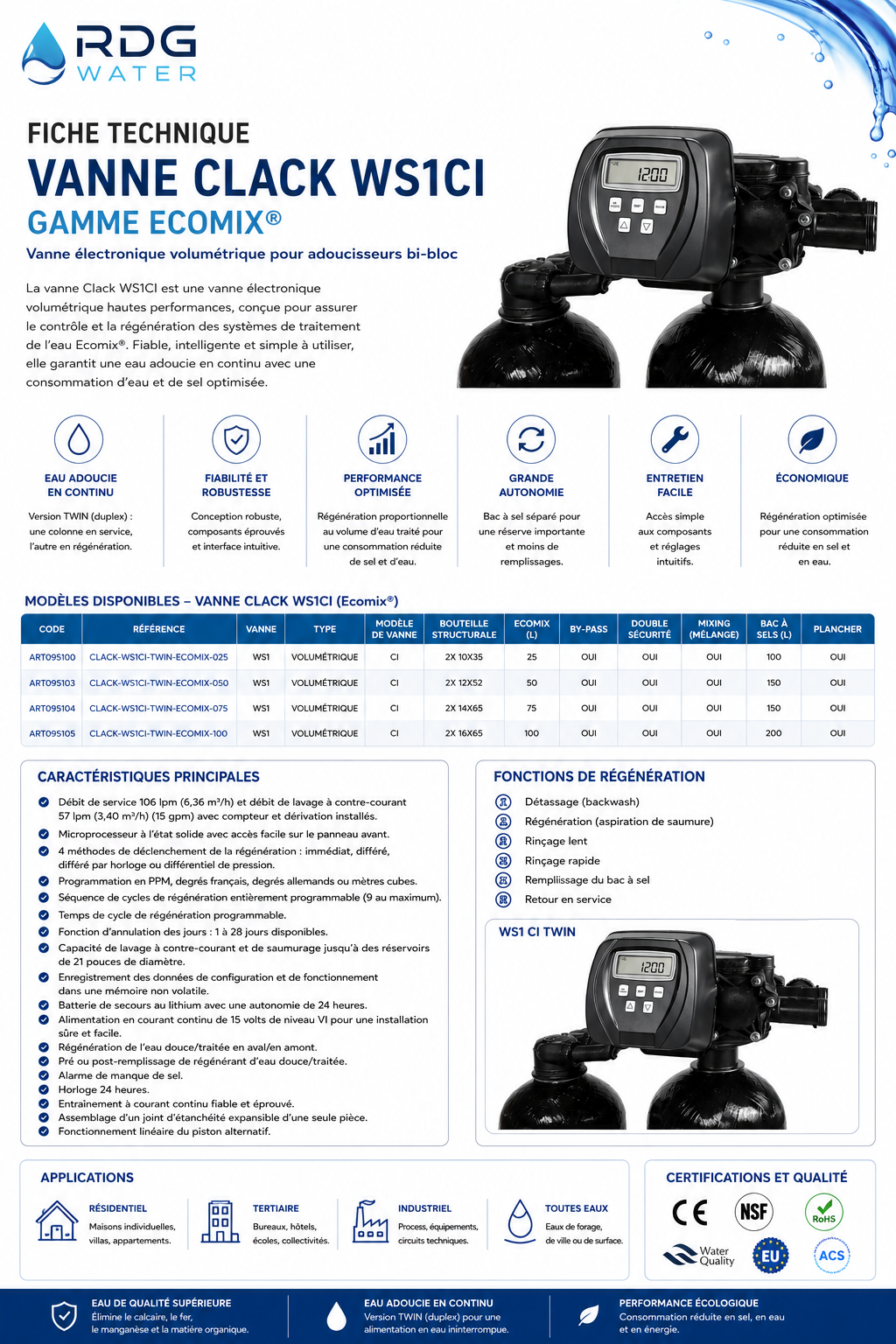 Déferrisation et Adoucissement Ecomix TWIN CI  — Vanne Clack WS1CI